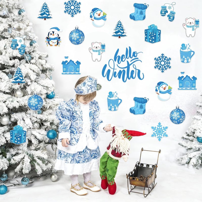 Machomby 48 Pcs Winter Paper Cutouts, Cute Snowflake Penguin Snowman Cutouts Winter Bulletin Board Decorations for Home School Classroom Christmas Holiday Party Chalkboard Window Wall Decor - Image 3